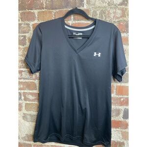 Under Armour Semi-Fitted Heat Gear Black V Neck Athletic Tshirt Women’s Size XL